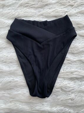 aerie | Black Ribbed Crossover High Cut Cheeky Bikini Bottoms